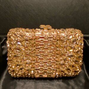 Fawziya Rose Gold Bejeweled clutch purse
